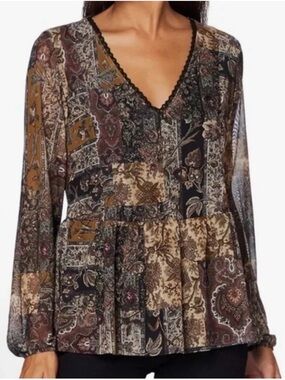 NWT Desigual Boho Floral‎ Patchwork Blouse Women Euro Small US XS